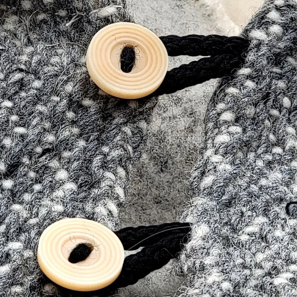 Wool Blend Poncho/Cape Boho With Geometric Pattern Hood & Buttons Beige & Gray - Picture 12 of 14